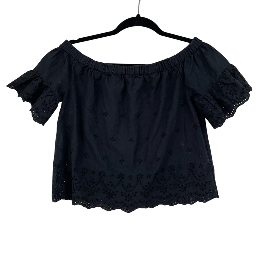 Madewell Black Eyelet Cropped Off Shoulder Blouse Womens XS Boho Whimsigoth Top